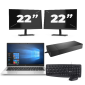 HP EliteBook 835 G7 - AMD Ryzen 3 Pro 4450U - 13 polegadas - 8GB de RAM - 256 GB SSD - Windows 10 Home + 2x 22 polegadas Monitor