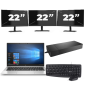 HP EliteBook 835 G7 - AMD Ryzen 3 Pro 4450U - 13 polegadas - 8GB de RAM - 256 GB SSD - Windows 10 Home + 3x 22 polegadas Monitor