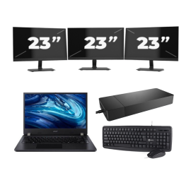 Acer TravelMate P214-54 - Intel Core i3-12e Generatie - 14 inch - 16GB RAM - 256GB SSD - Windows 11 Home + 3x 23 inch Monitor