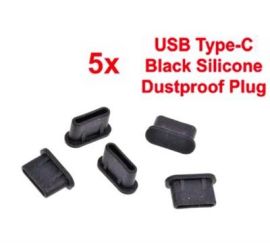 5 * plugues anti-poeira de silicone para porta USB tipo C, cor preta *