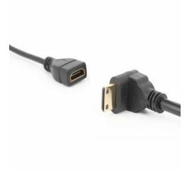 Cabo Mini HDMI macho para HDMI fêmea de ângulo inferior, 17 cm