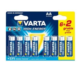 Bateria alcalina de alta energia VARTA, AA/LR6, 1,5V, 6+2 Grátis!