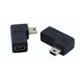 Adaptador mini USB fêmea para macho, ângulo de 90°, direito