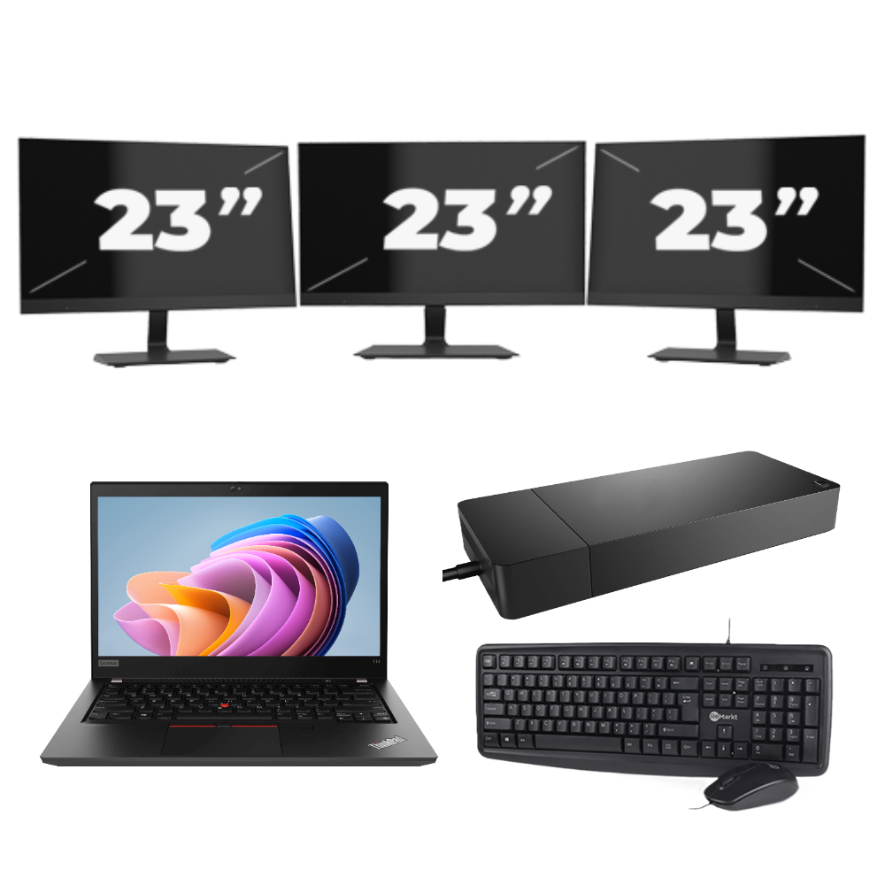 Mostrar detalles de Lenovo ThinkPad T14 Gen 1 - AMD Ryzen 5 PRO 4650U - Tela de 14 polegadas - 8 GB de RAM - SSD de 256 GB - Windows 11 Home + 3 monitores de 23 polegadas https://www.remarkt.pt/media/catalog/product/l/e/lenovo_thinkpad_t14_gen_1_3x23.png